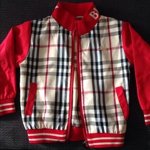 Red plaid beige and black jacket